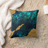 アワロンブルーと金ゴールドセメント混合媒体抽象芸術 クッション (ブランケット)