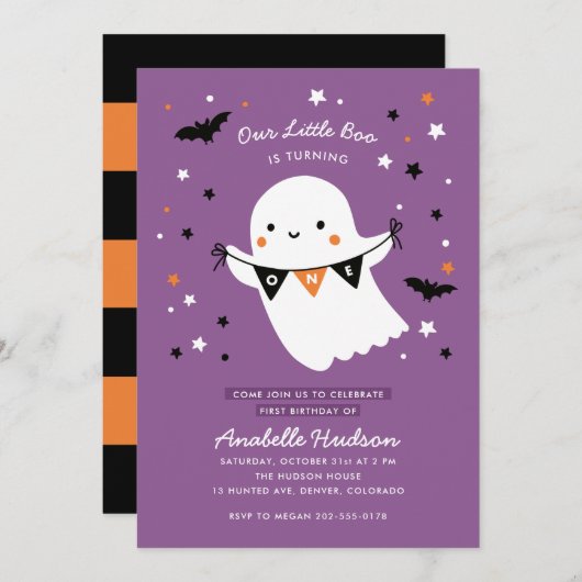 アワーズブーかわいい子どもハロウィーンファースト誕生日 招待状 (正面/裏面)