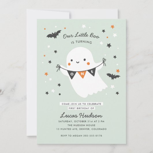 アワーズブーかわいい子どもハロウィーンファースト誕生日 招待状 (正面)