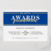 アワードディナモダンーイベントシンプルブルー王室の金ゴールド 箔招待状 (正面)