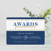 アワードディナーモダンイベントシンプルネイビーブルー金ゴールド 招待状 (スタンド正面)