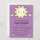アワーリトルサンシャインガールパープルバースデー招待状 招待状 (正面)