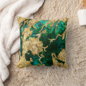 アワールグリーンと金ゴールドセメント混合媒体抽象芸術 クッション (ブランケット)