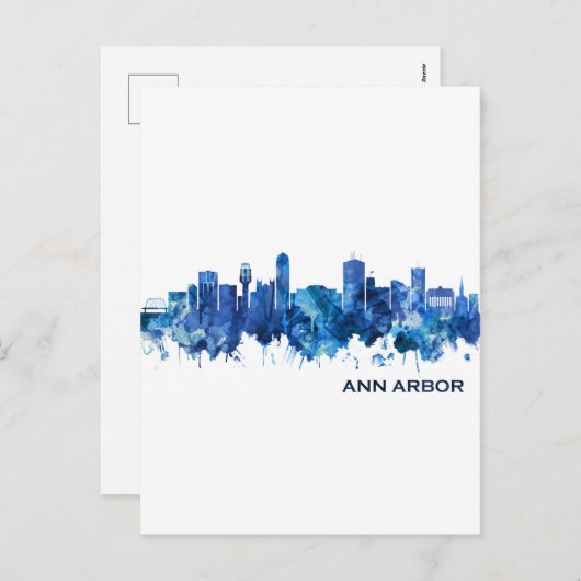 アンアーバーミシガンスカイラインブルー シーズンポストカード (正面/裏面)