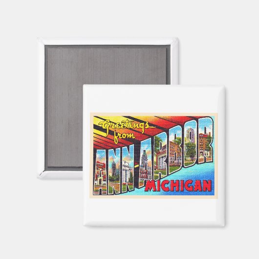 アンアーバーミシガンヴィンテージ大レターはがき マグネット (正面/裏面)