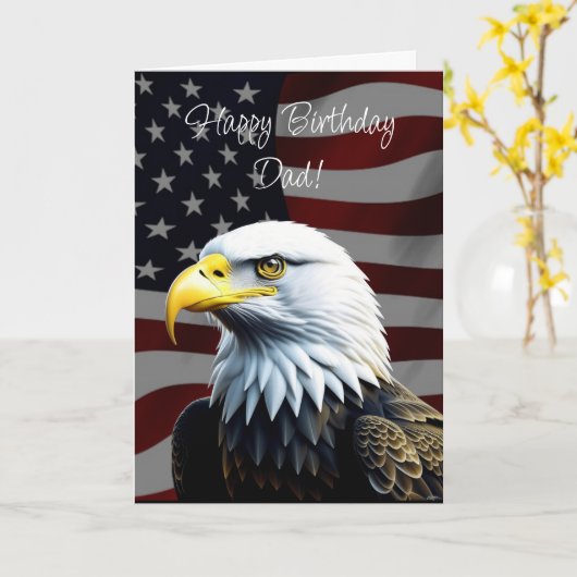 アンイーグルとアメリカ国旗のパパの誕生日 カード (黄色い花)
