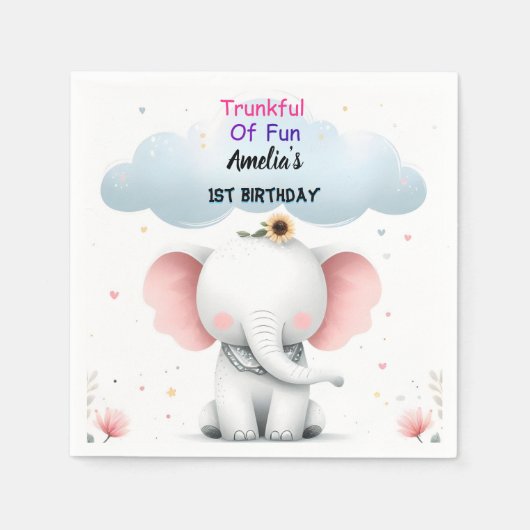 アンウッドホワイトエレファント誕生日第1誕生日 スタンダードカクテルナプキン (正面)