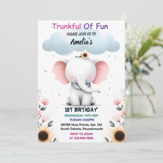 アンウッドホワイトエレファント誕生日第1誕生日 招待状 (スタンド正面)