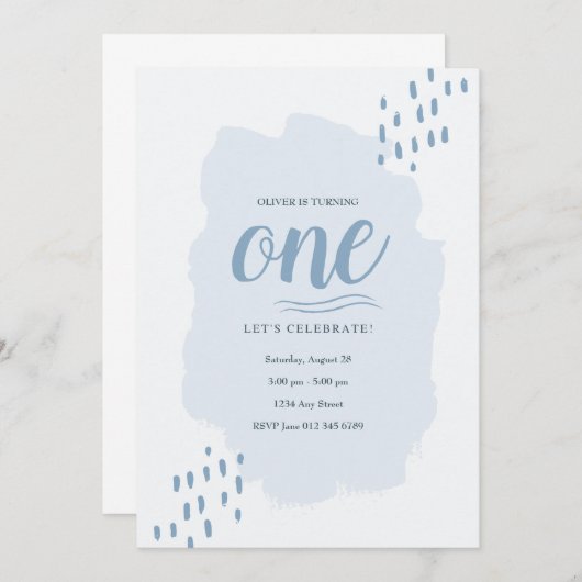 アンエレガントドシンプルアニーエイジ子供の誕生日パーティー 招待状 (正面/裏面)