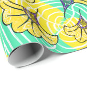 アンカラターコイズ及びイエローフローララッピング紙 ラッピングペーパー (ロールコーナー)