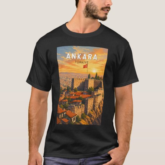 アンカラ トルコ イラスト 旅行 アート ヴィンテージ Tシャツ (正面)