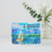 アンカレッジからの挨拶 – 水の色絵画の ポストカード (スタンド正面)