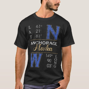 アンカレッジアラスカ緯度と経度 Tシャツ