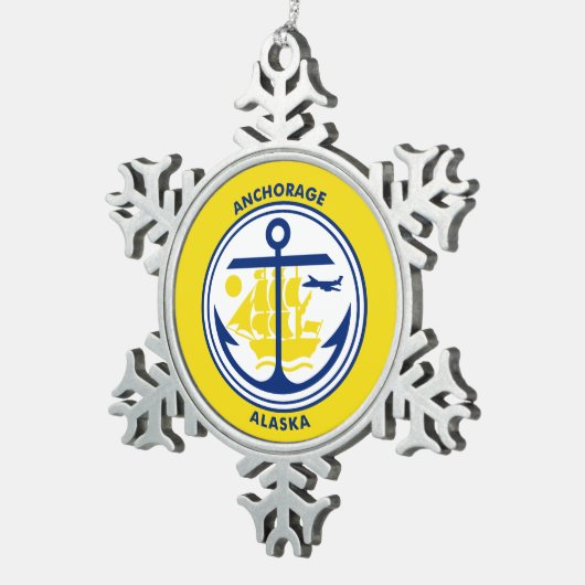 アンカレッジ国旗、アラスカ・スノーフレーク・ペーター・クリスム スノーフレークピューターオーナメント (右)