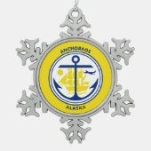 アンカレッジ国旗、アラスカ・スノーフレーク・ペーター・クリスム スノーフレークピューターオーナメント (正面)