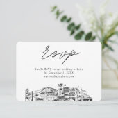 アンカレッジ結婚のミニマリストスケッチRSVP エンクロージャーカード (スタンド正面)