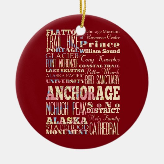 アンカレッジ、アラスカの魅力及び有名な場所 セラミックオーナメント (正面)