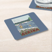 アンカレッジ、アラスカ-はえの漁師 スクエアペーパーコースター (アングル)