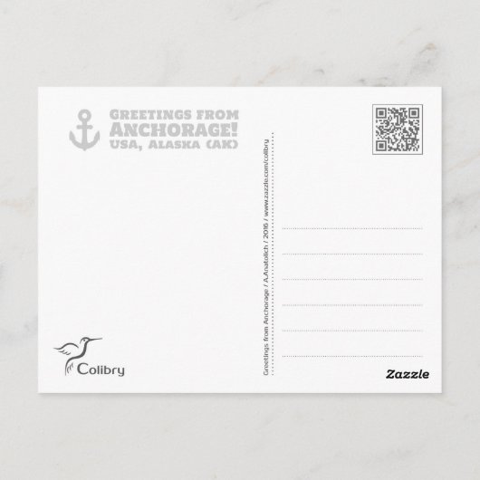 アンカレッジ-水彩画の絵画からの挨拶 ポストカード (裏面)