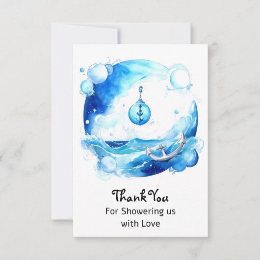 アンカーされた愛航海の男の子の赤ちゃんシャワー サンキューカード (正面)