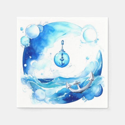 アンカーされた愛航海の男の子の赤ちゃんシャワー スタンダードカクテルナプキン (正面)