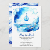アンカーされた愛航海の男の子の赤ちゃんシャワー 招待状 (正面/裏面)