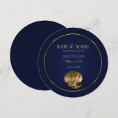 アンカーの貝殻 Save the Date | ネイビー & ゴールド 招待状 (正面/裏面)