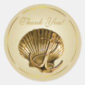 アンカー付きシーシェル航海のありがとう |ベージュ色と金ゴールド ラウンドシール (正面)