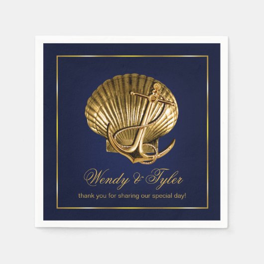 アンカー付きシーシェ航海のルカクテルパーティー | ネイビー スタンダードカクテルナプキン (正面)
