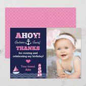 アンカー出発！ 女の子の航海写真サンクスノート サンキューカード (正面/裏面)