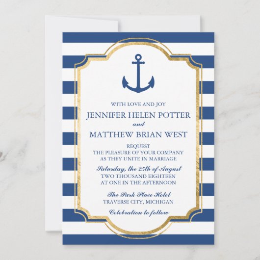 アンカー・イン・ラブII ネイティブルアンカー ストライプ ウェディング 招待状 (正面)