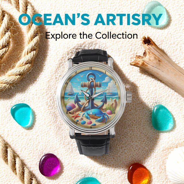 アンカー カニ ビーチ 海のイメージ 腕時計 (クリエイターアップロード済み)