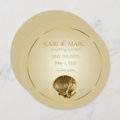 アンカー シェル セーブ・ザ・デート | エクリュ & ゴールド 招待状 (正面/裏面)