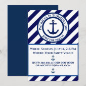 アンカー スタンプ & 対角ストライプ 誕生日招待状 招待状 (正面/裏面)