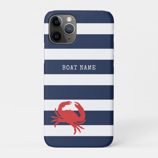 アンカー ネイビーブルーのストライプ 赤いカニ 船名 ビーチ Case-Mate iPhoneケース (裏)