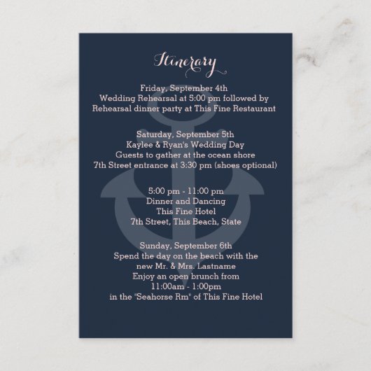 アンカー ネイビーブルー 旅行日程 エンクロージャーカード (正面)