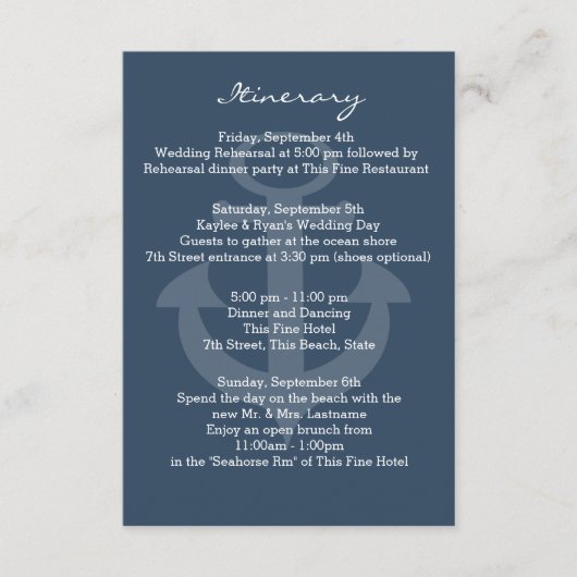 アンカー ネイビーブルー 行程表 エンクロージャーカード (正面)