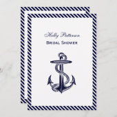 アンカー ネイビー 2本ライン ブライダルシャワー 水兵 診断 ストライプ 招待状 (正面/裏面)