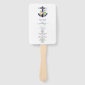 アンカー フローラル ネイビー サマー ウェディング プログラム ハンドファン (正面)