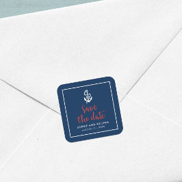 アンカー ブルーとレッド スクリプト セーブ・ザ・デート スクエアシール