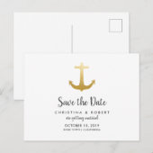 アンカー 海洋風 ゴールド箔風 | 保存日 案内ポストカード (正面/裏面)