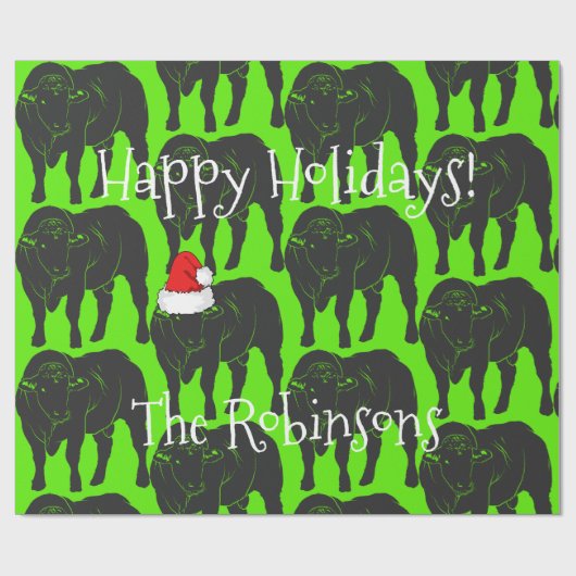 アンガスの黒い雄牛及び赤いサンタの帽子のクリスマス ラッピングペーパー (フラット)