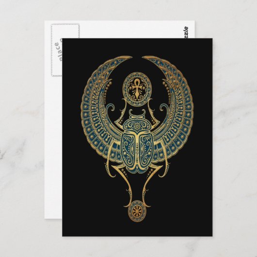 アンキブラックと青い翼を持つエジプトのスカラブカブト ポストカード (正面/裏面)