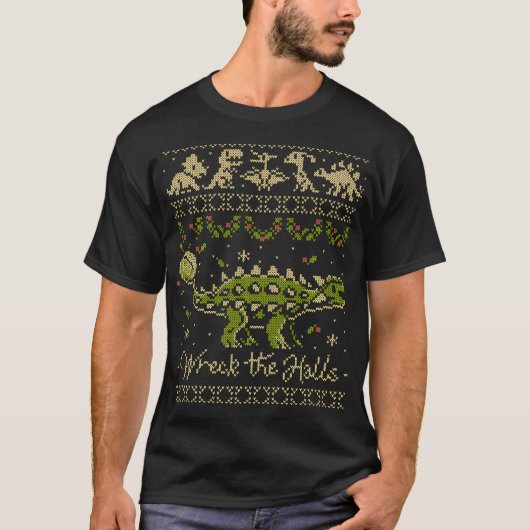 アンキロザウルス恐竜のクリスマス Tシャツ (正面)