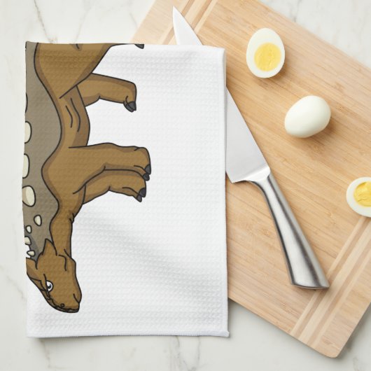 アンキロザウルス装甲恐竜イラストレーション キッチンタオル (四つ折り)