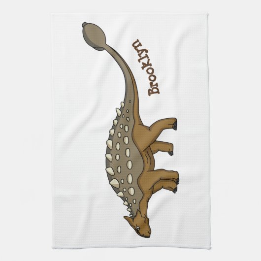 アンキロザウルス装甲恐竜イラストレーション キッチンタオル (縦)