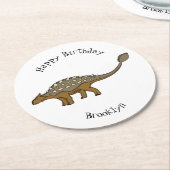 アンキロザウルス装甲恐竜イラストレーション ラウンドペーパーコースター (アングル)