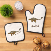 アンキロザウルス装甲恐竜イラストレーション 鍋つかみ&鍋敷きセット (トップダウン)