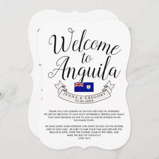 アンギラへようこそ |宛先の結婚式のお願い 招待状 (正面/裏面)