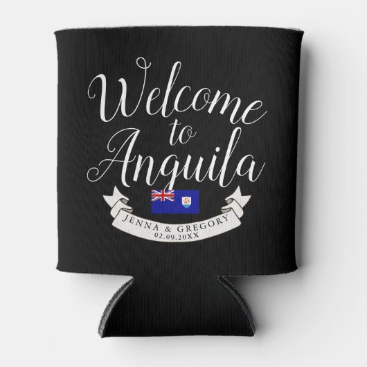 アンギラへようこそ |宛先の結婚式のお願い 缶クーラー (正面)